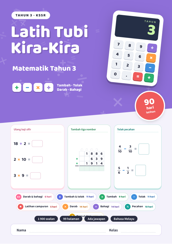 Latih Tubi Kira-Kira (90 Hari) (Edisi Bahasa Melayu) Tahun 3