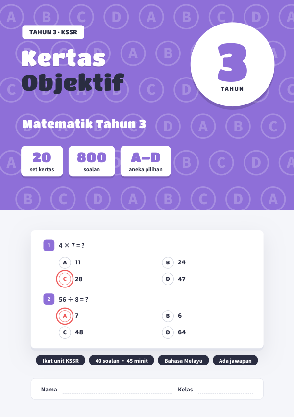Kertas Objektif Matematik (Edisi Bahasa Melayu) Tahun 3