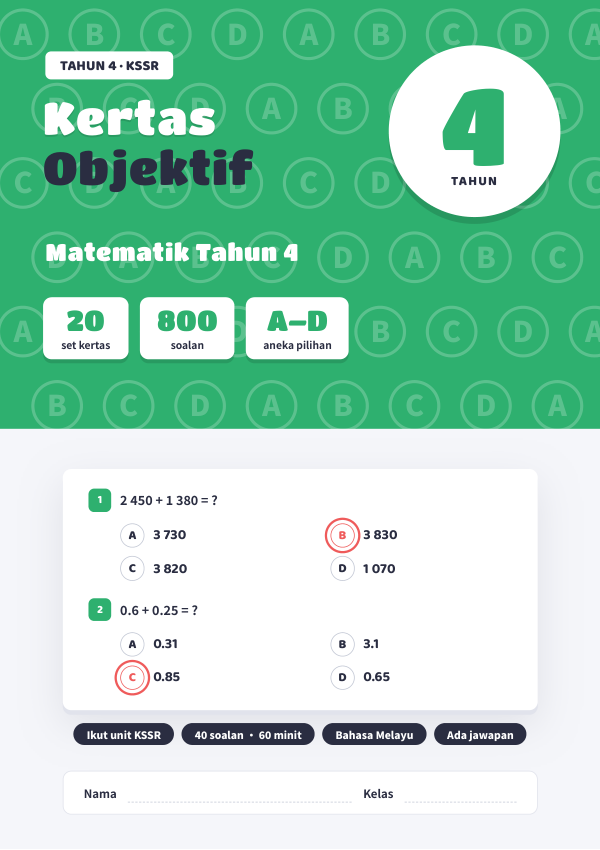 Kertas Objektif Matematik (Edisi Bahasa Melayu) Tahun 4