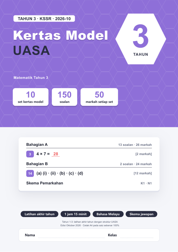 Kertas Model UASA Matematik (Edisi Bahasa Melayu) Tahun 3