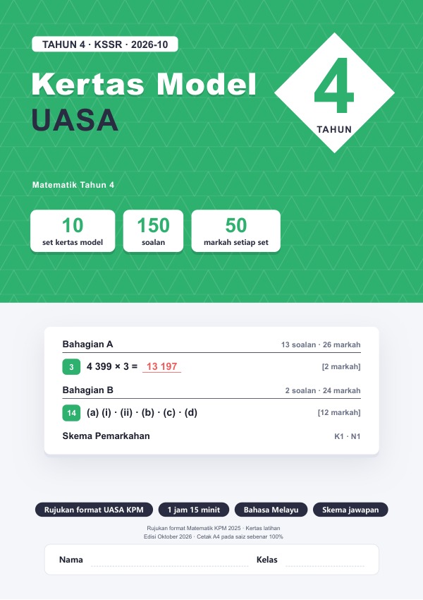 Kertas Model UASA Matematik (Edisi Bahasa Melayu) Tahun 4