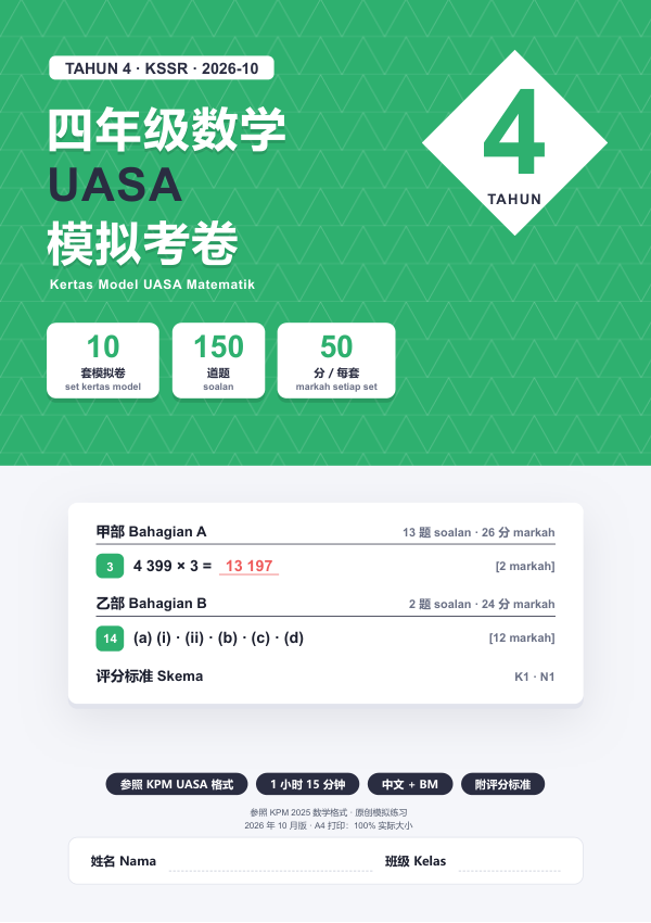 Kertas Model UASA Matematik (Edisi Cina (dwibahasa BM)) Tahun 4