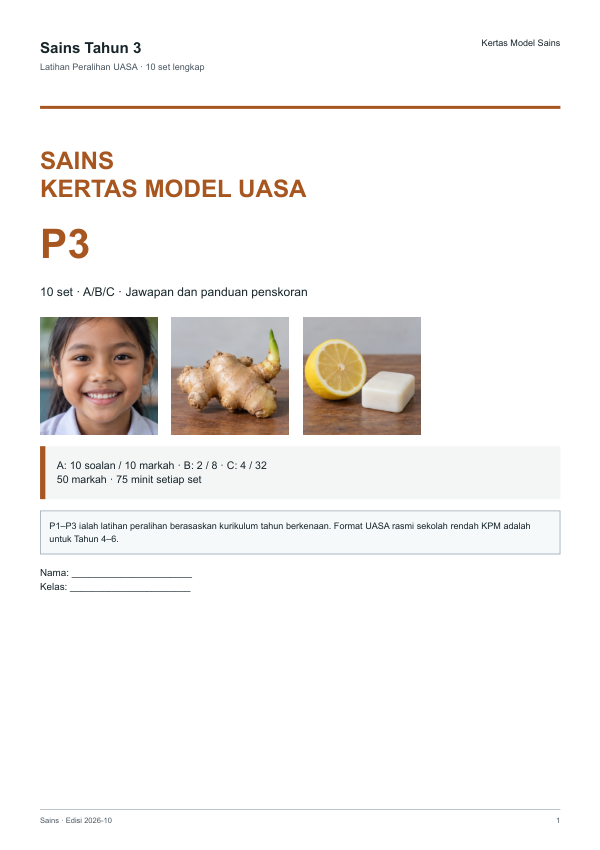 Kertas Model UASA Sains (Edisi Bahasa Melayu) Tahun 3