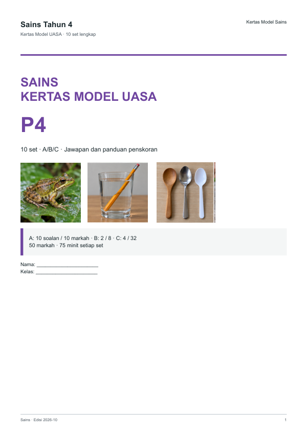 Kertas Model UASA Sains (Edisi Bahasa Melayu) Tahun 4